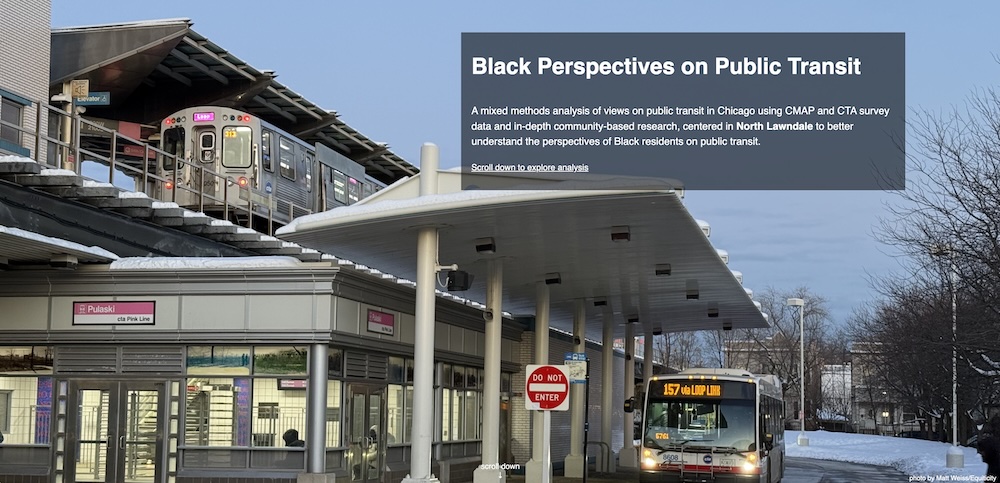 CTA Pink line el station with train and bus in station